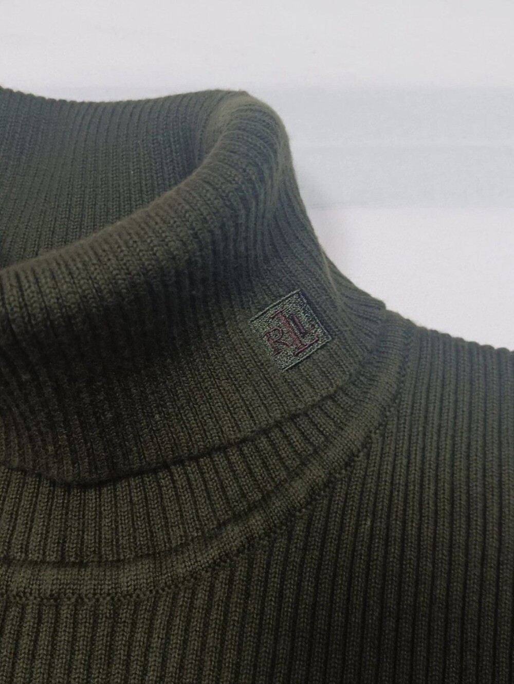 VTG Lauren Ralph Lauren Sweater Women's Turtleneck Ribbed Dark Olive Green XL - Picture 3 of 9